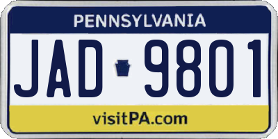 PA license plate JAD9801