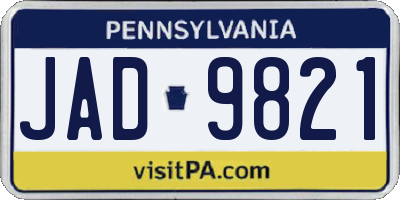 PA license plate JAD9821