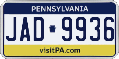 PA license plate JAD9936