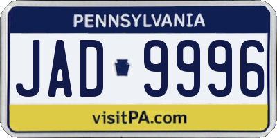 PA license plate JAD9996