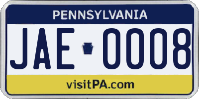 PA license plate JAE0008