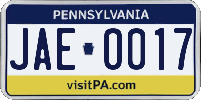 PA license plate JAE0017