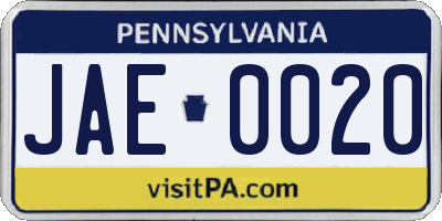 PA license plate JAE0020