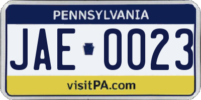 PA license plate JAE0023