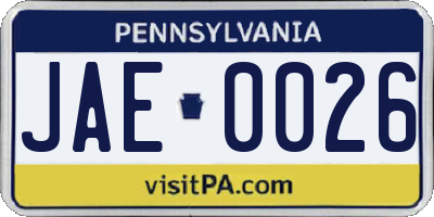 PA license plate JAE0026