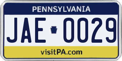 PA license plate JAE0029