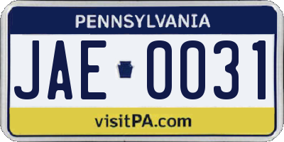 PA license plate JAE0031