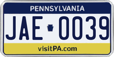 PA license plate JAE0039
