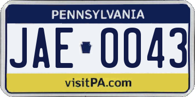 PA license plate JAE0043