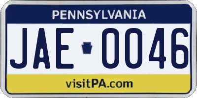 PA license plate JAE0046