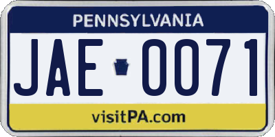 PA license plate JAE0071
