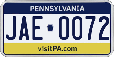 PA license plate JAE0072