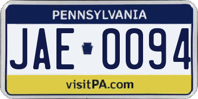 PA license plate JAE0094
