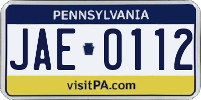 PA license plate JAE0112