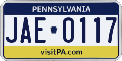 PA license plate JAE0117