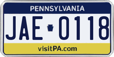 PA license plate JAE0118