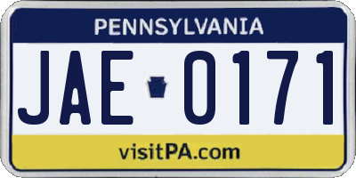 PA license plate JAE0171