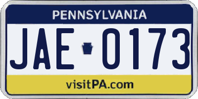 PA license plate JAE0173
