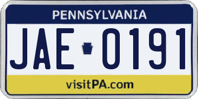 PA license plate JAE0191