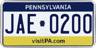 PA license plate JAE0200