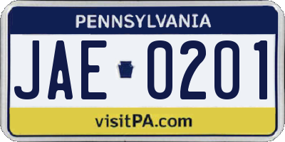 PA license plate JAE0201