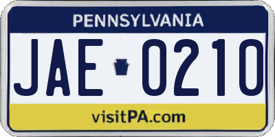 PA license plate JAE0210