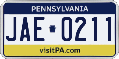 PA license plate JAE0211