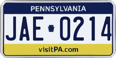 PA license plate JAE0214