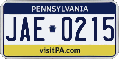 PA license plate JAE0215