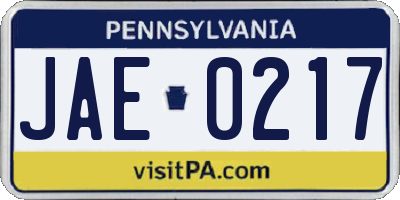 PA license plate JAE0217