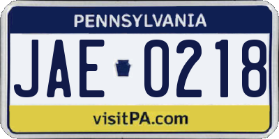 PA license plate JAE0218