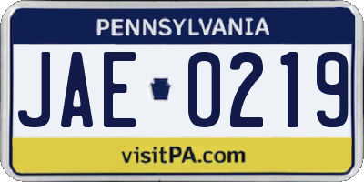 PA license plate JAE0219