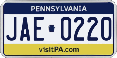 PA license plate JAE0220