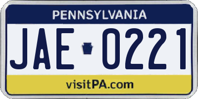 PA license plate JAE0221