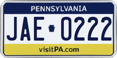 PA license plate JAE0222