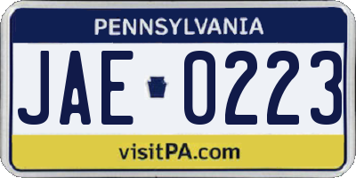 PA license plate JAE0223