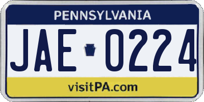 PA license plate JAE0224