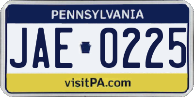 PA license plate JAE0225