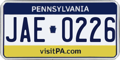 PA license plate JAE0226