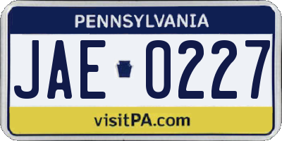 PA license plate JAE0227