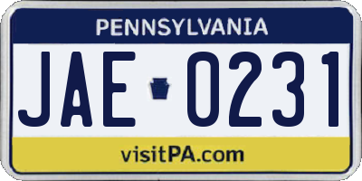 PA license plate JAE0231