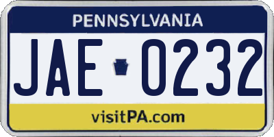 PA license plate JAE0232