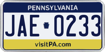 PA license plate JAE0233