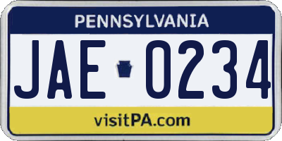 PA license plate JAE0234