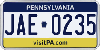 PA license plate JAE0235