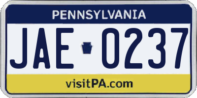 PA license plate JAE0237