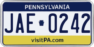 PA license plate JAE0242