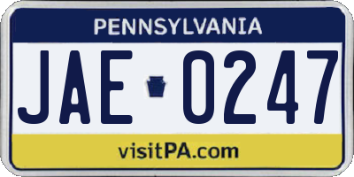 PA license plate JAE0247