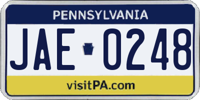 PA license plate JAE0248