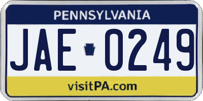 PA license plate JAE0249